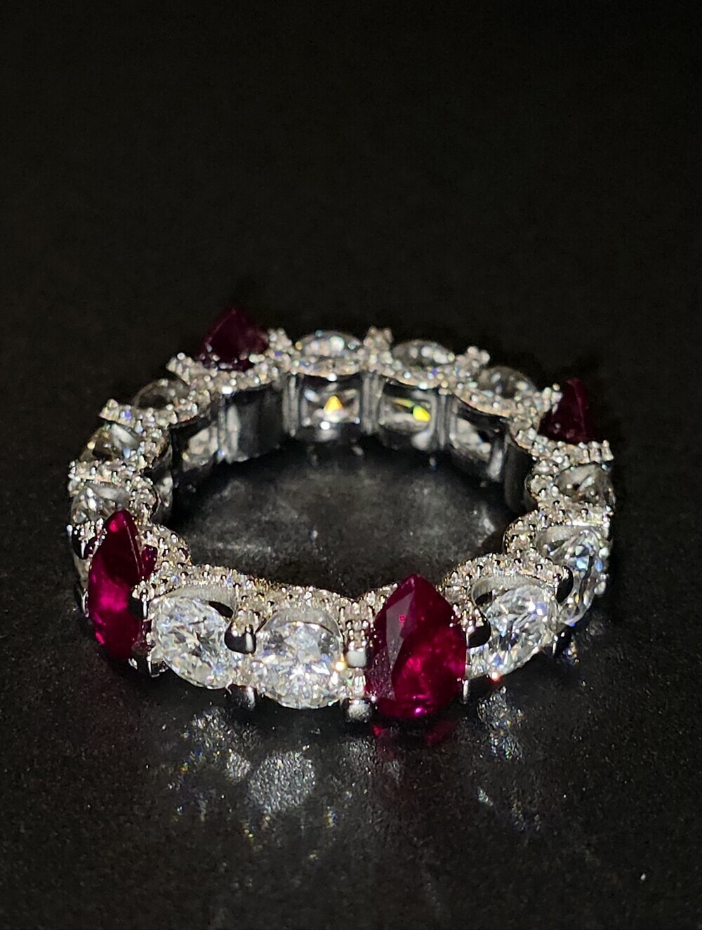 ❤️ Red Ruby Corrundum & Moissanite Eternity Band Ring ❤️